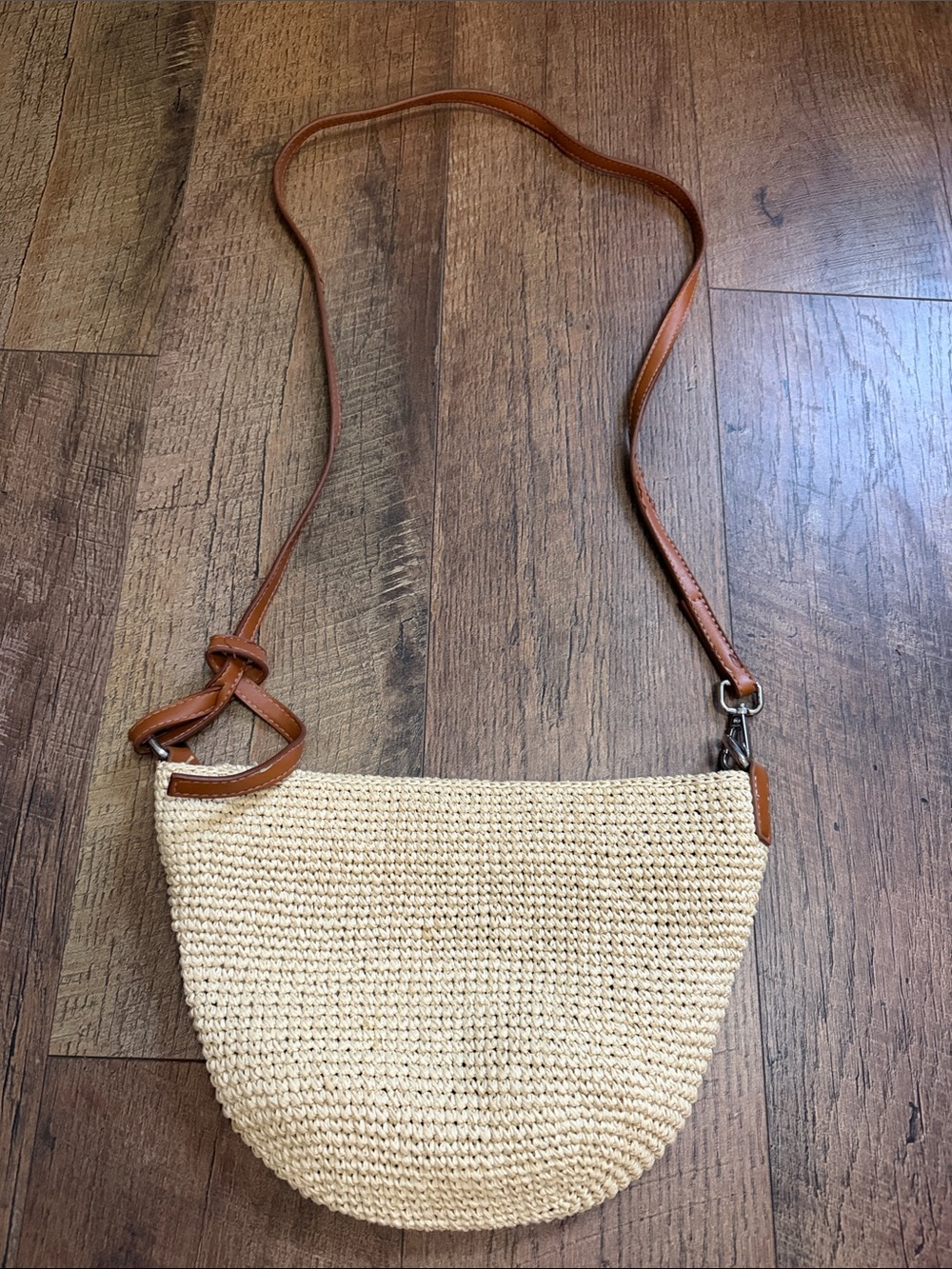 Urban Outfitters Natural Straw Crossbody with Brown Leather Strap